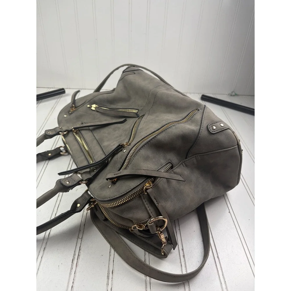 Vintage Y2K Gray Multi Zip Studded Satchel Shoulder Bag Crossbody